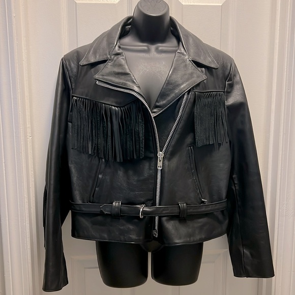 STEER BRAND Jackets & Blazers - STEER BRAND 🧥 FRINGED BLACK QUILT LINED CROPPED LEATHER JACKET Women’s 18 1X 2X